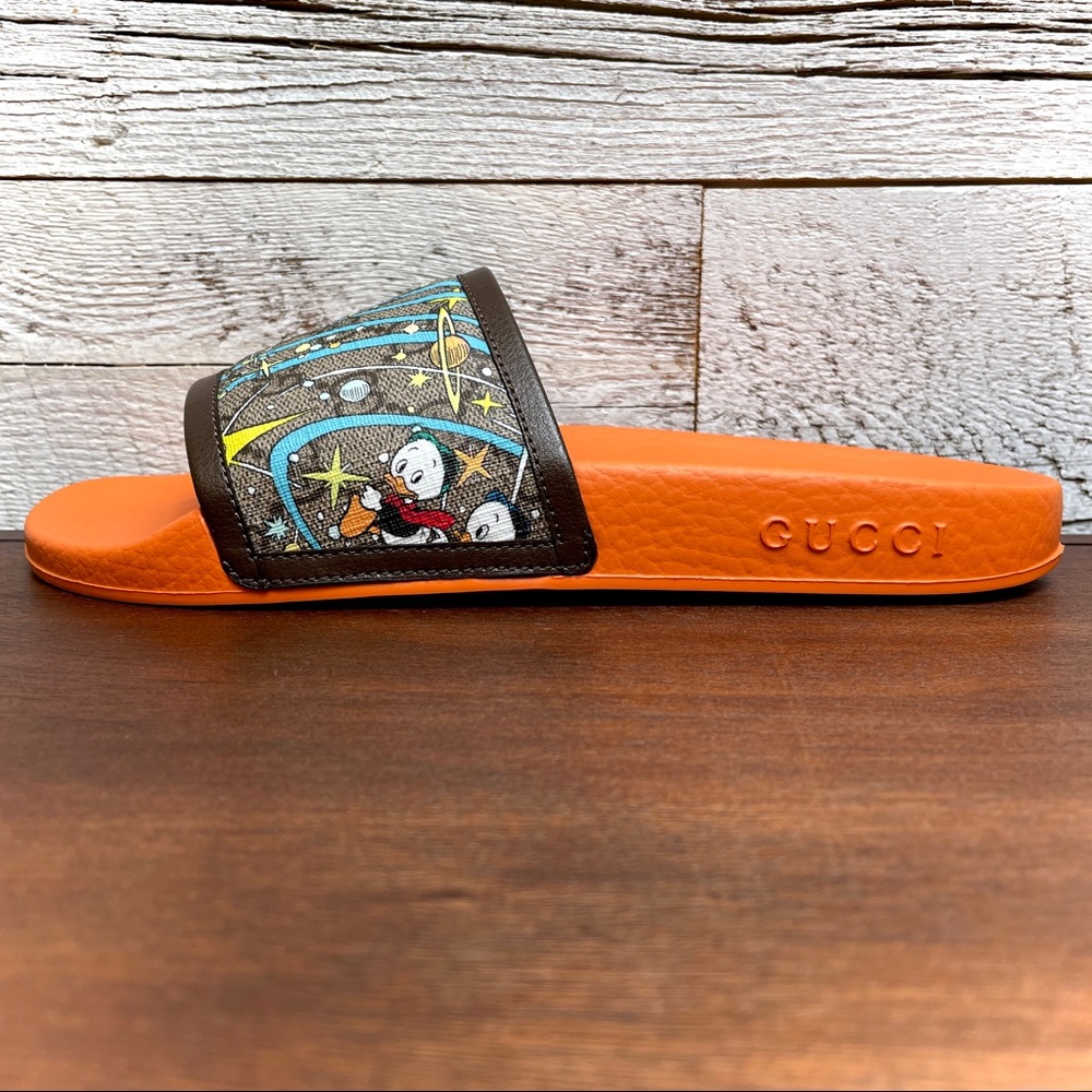 Gucci Donald Duck Beige Slide Disney GG Supreme Size 38 7.5 Sandal Orange 649655 - Picture 7 of 17